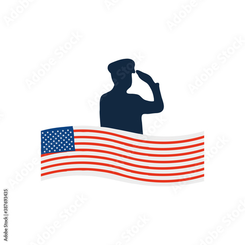usa flag and silhouette of patriotic soldier saluting icon