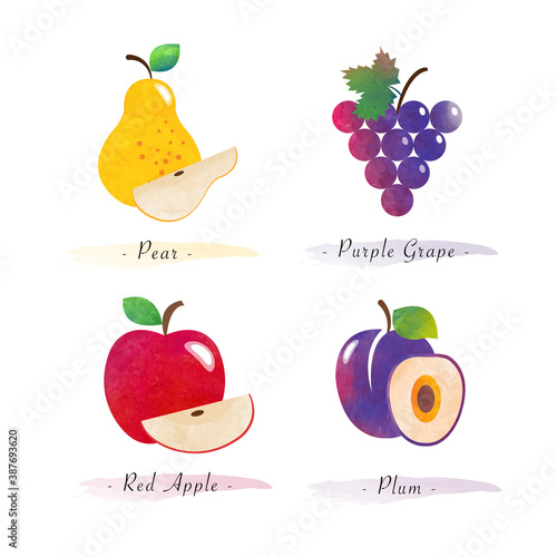 Organic nature healthy food fruit pear purple grape red apple plum