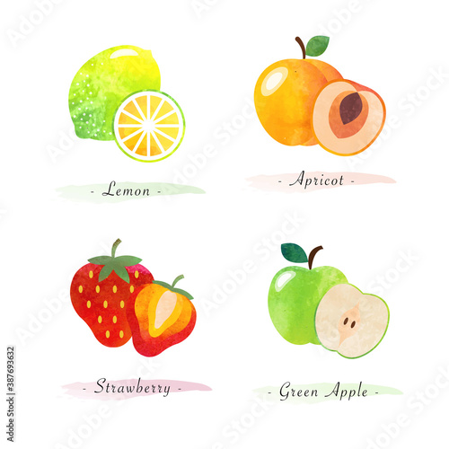 Organic nature healthy food fruit lemon apricot strawberry green apple
