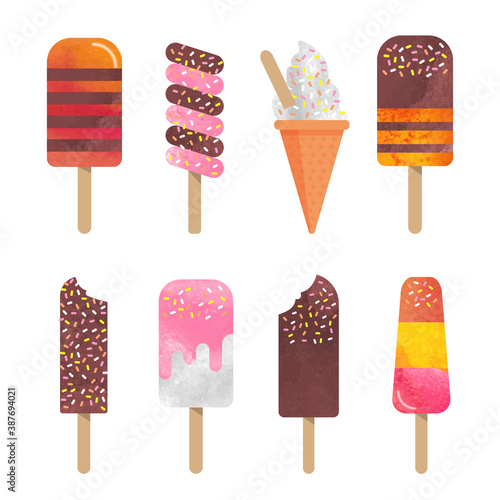 Colorful watercolor delicious dessert sweet food ice popsicle collection