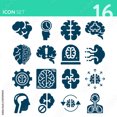 Simple set of 16 icons related to unconscious mind