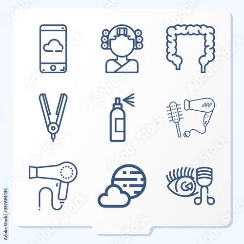 Simple set of 9 icons related to coma
