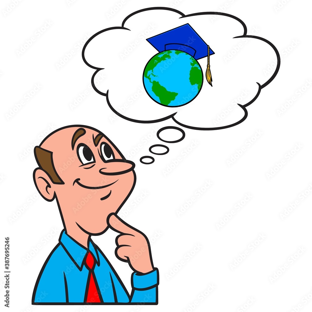 Thinking about the Foreign Exchange Student Program - A cartoon illustration of a man thinking about the Foreign Exchange Student Program. Thinking about the Foreign Exchange Student Program - A cartoon illustration of a man thinking about the Foreign Exchange Student Program.