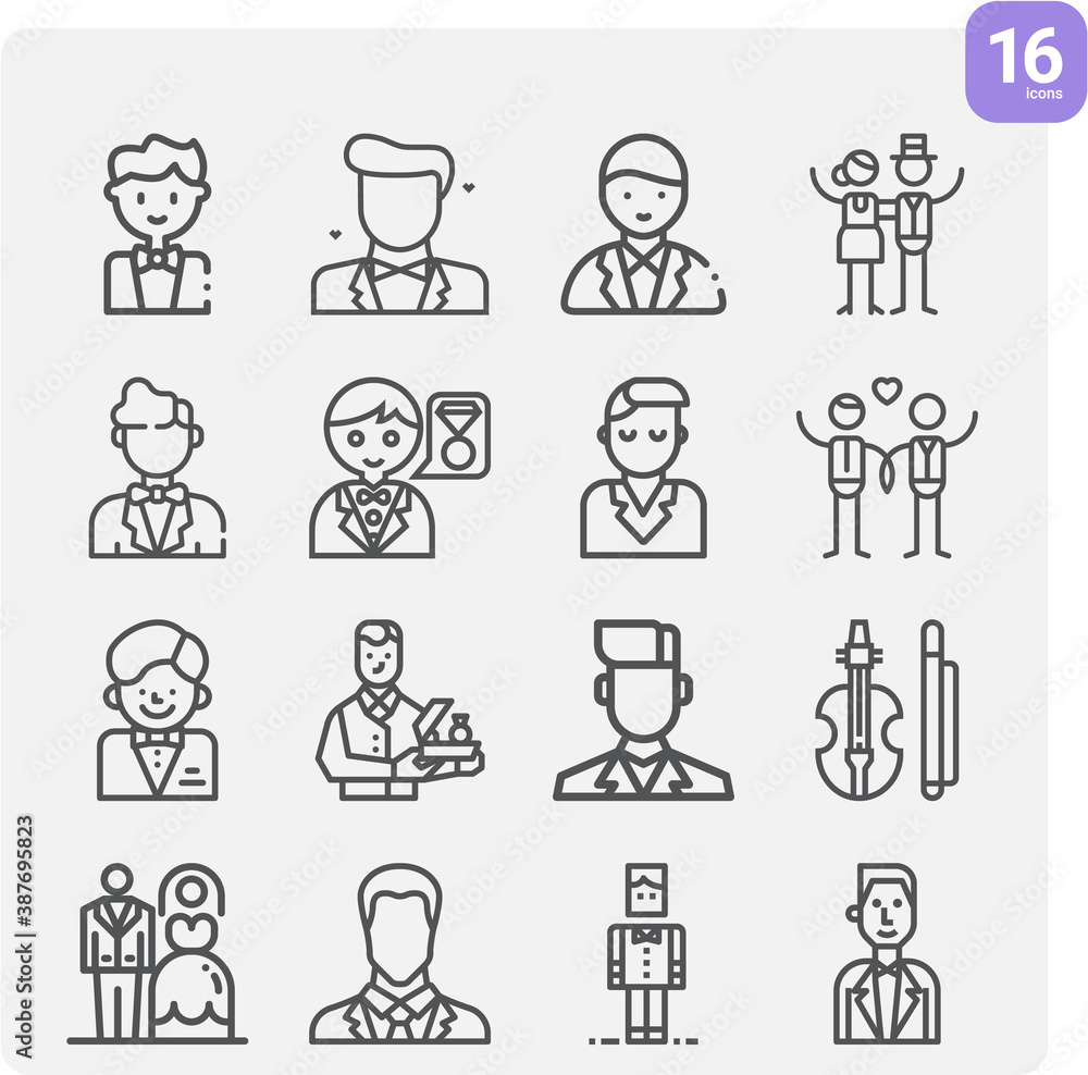 Simple set of hired man related lineal icons. Simple set of hired man related lineal icons.