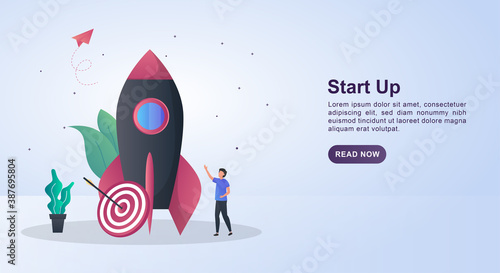 Illustration concept of start up with rockets and targets underneath.