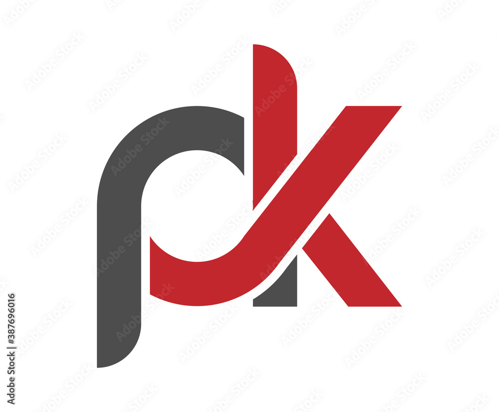Stylized lowercase letters P and K are linked by a single line for a logo, monogram, or monogram - obrazy, fototapety, plakaty 