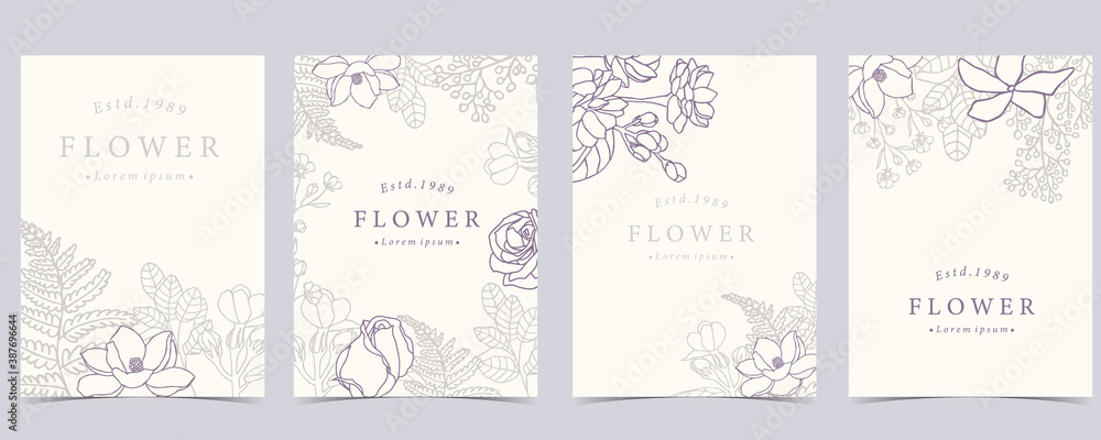 Collection of flower background set with rose,magnolia.Editable vector illustration for website, invitation,postcard and sticker