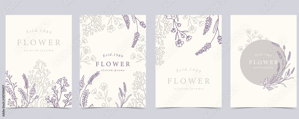 Collection of flower background set with lavender.Editable vector illustration for website, invitation,postcard and sticker