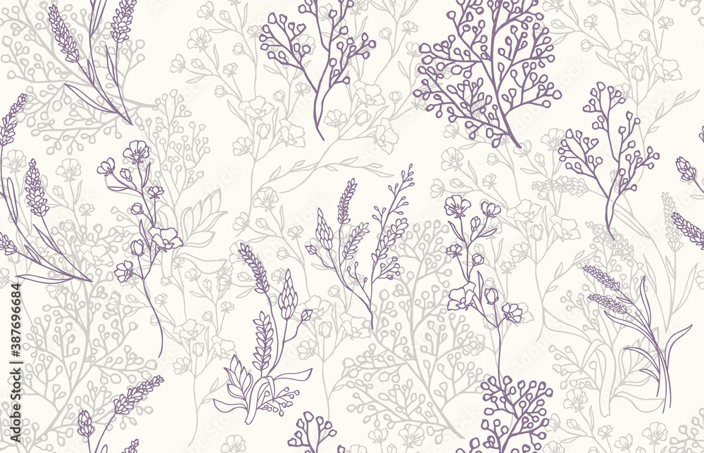 Seamless pattern lavender background - obrazy, fototapety, plakaty 
