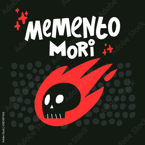 Fotografie Vector illustration memento mori with skull on fire for postcard, brochure and b
