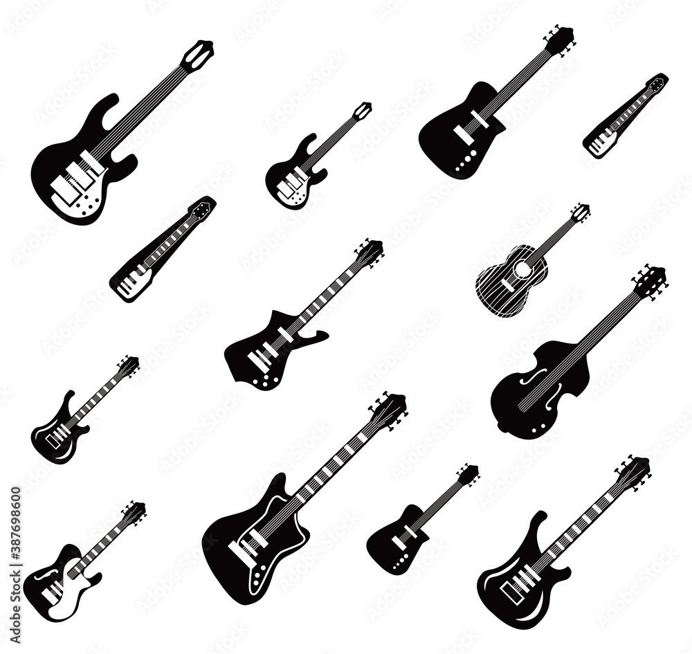 Fototapeta premium guitars instruments background black and white style icon set vector design