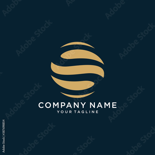 Initial letter O S, OS, SO, minimalist art, gold monogram logo shape on black background