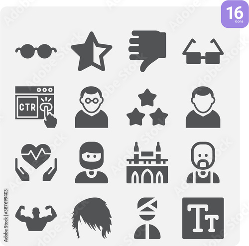 Simple set of literacy related filled icons.