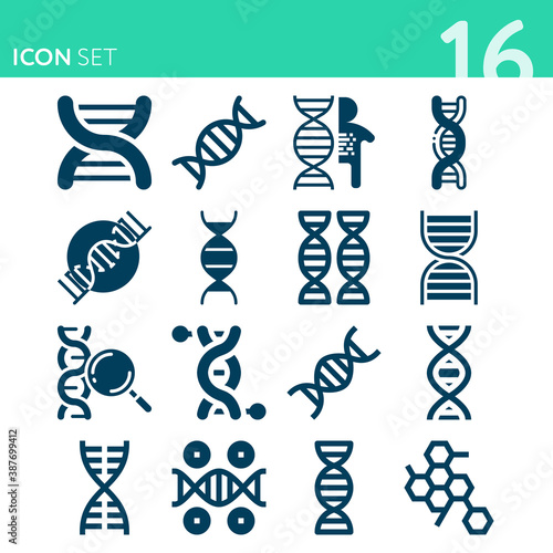 Simple set of 16 icons related to nucleic acid