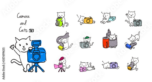 カメラマンの猫のイラストセット