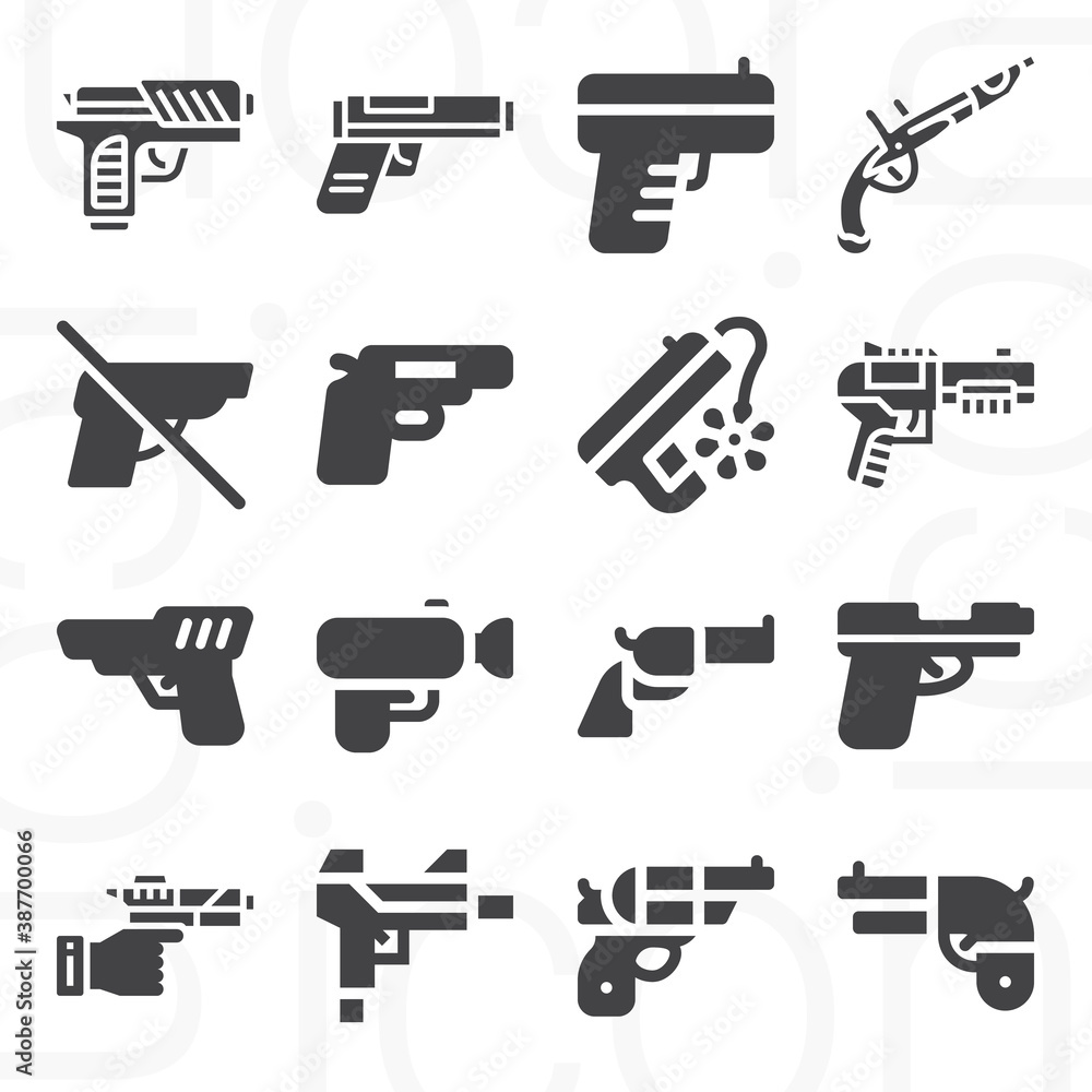 16 pack of rifle isolated filled web icons set 16 pack of rifle isolated filled web icons set