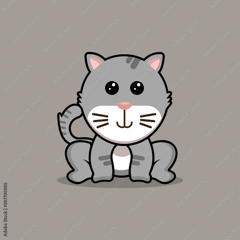 Illustration vector graphic of a cute cat sitting. Gray background. Fit for children print and children book cover. Illustration vector graphic of a cute cat sitting. Gray background. Fit for children print and children book cover.
