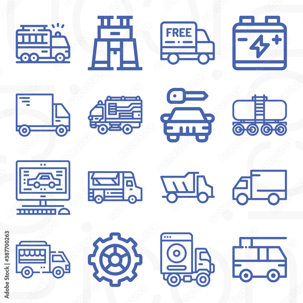 16 pack of motor vehicle  lineal web icons set