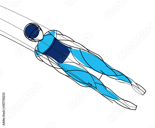 Luge athlete. Stylishly drawn linear athlete. Vector graphics