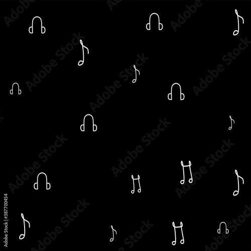 Illustration vector graphic of a musical elements seamless pattern. Black background. Perfect for design templates, presentation covers, design covers, etc.