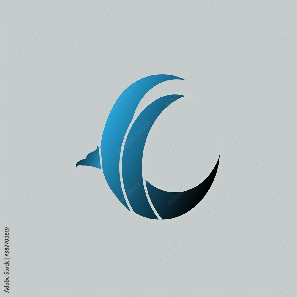Illustration vector graphic of blue eagle in gradient logo. Gray background. Fit for business logo and logo design on shirt. Illustration vector graphic of blue eagle in gradient logo. Gray background. Fit for business logo and logo design on shirt.