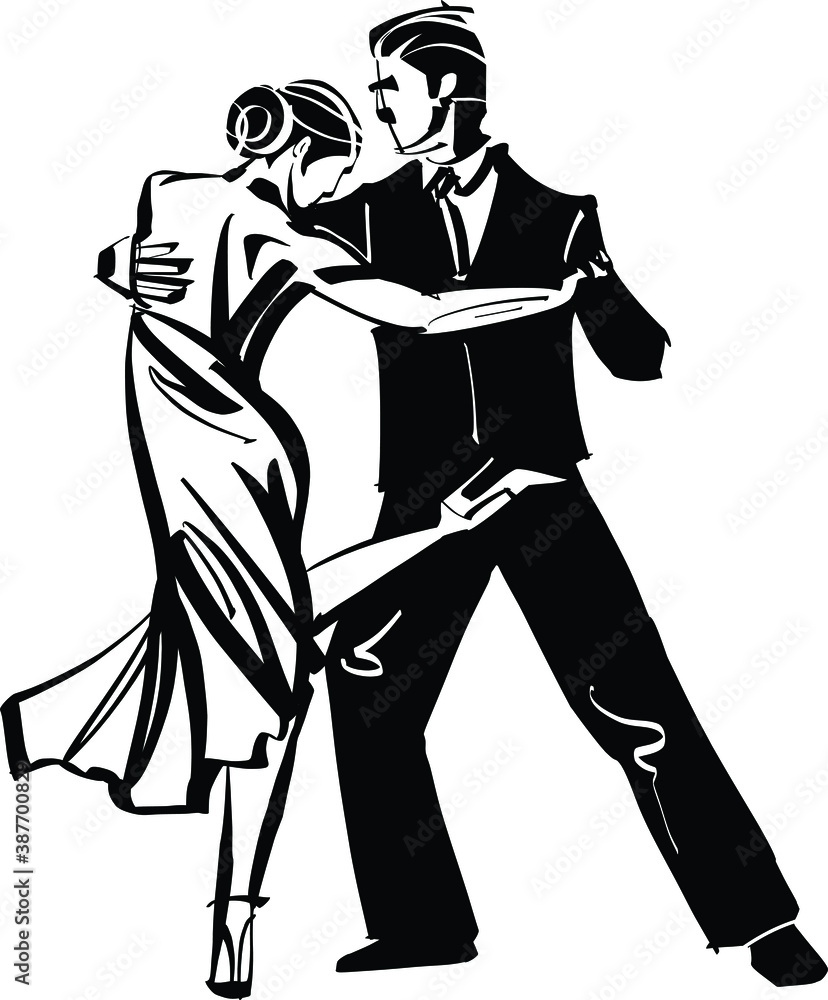 Illustration of dancing couple dancing tango