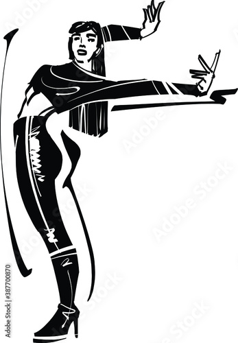 The vector illustration of the female dancing Vogue dance