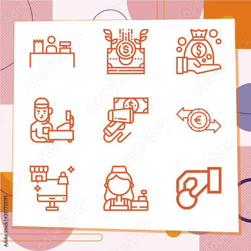 Simple set of 9 icons related to pocket money