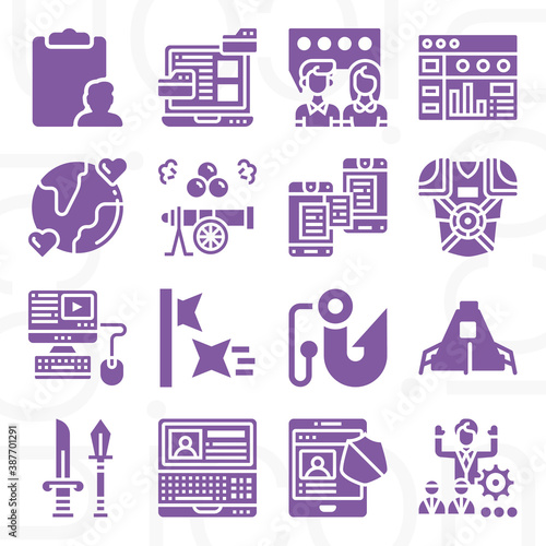 16 pack of miscellaneous  filled web icons set