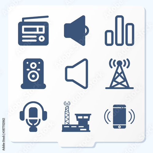 Simple set of 9 icons related to amplifier