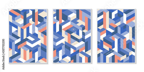 Abstract isometric downtown city design. A collection of 3D isometric geometric shape backdrop. Modern urban building portrait.