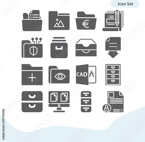 Simple set of bureaucracy related filled icons.