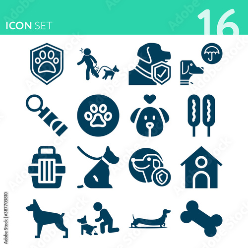 Simple set of 16 icons related to breeds