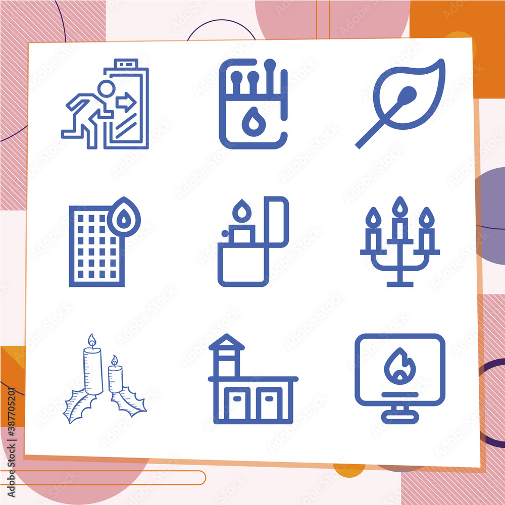 Simple set of 9 icons related to flame Simple set of 9 icons related to flame