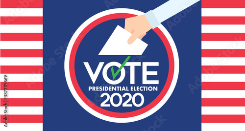 2020 United States of America Presidential Election Banner Illustration with hand putting voting paper in the ballot box.