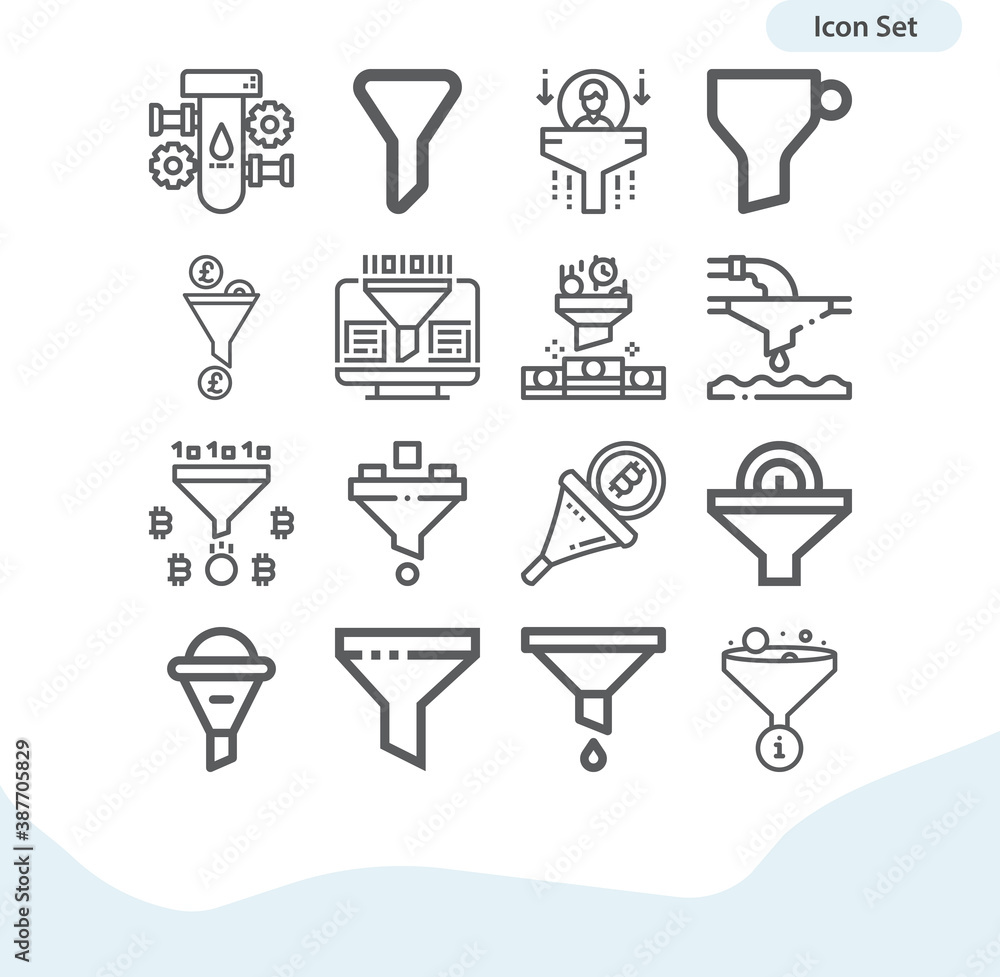 Simple set of funnel related lineal icons. Simple set of funnel related lineal icons.
