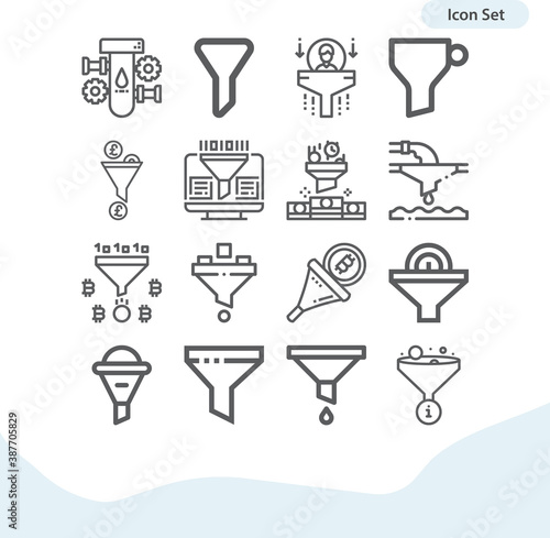 Simple set of funnel related lineal icons.