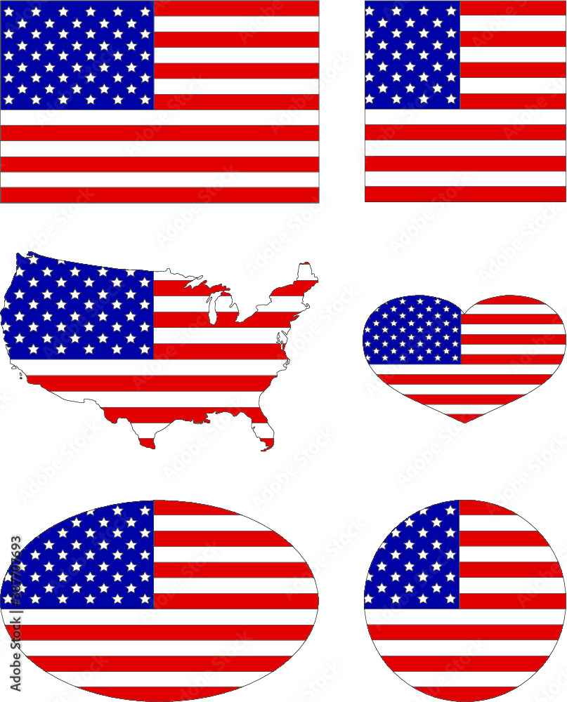 usa flags icons set with map usa flags icons set with map