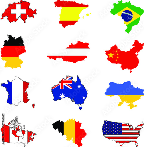 world countries maps with flags