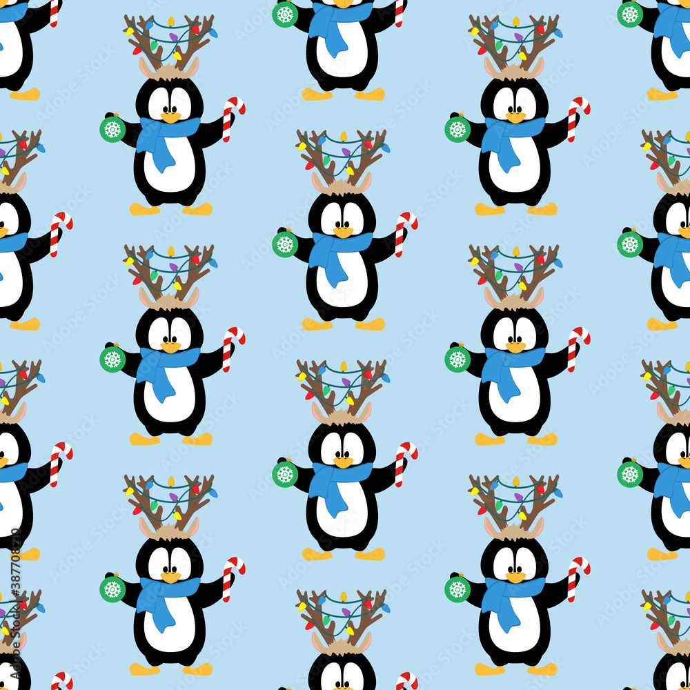 Penguin in christmas party costume seamless pattern Penguin in christmas party costume seamless pattern