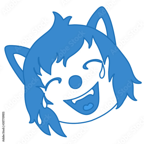 ha-ha emoticon with a funny laughing laugh wolf , color emoji on white isolated background