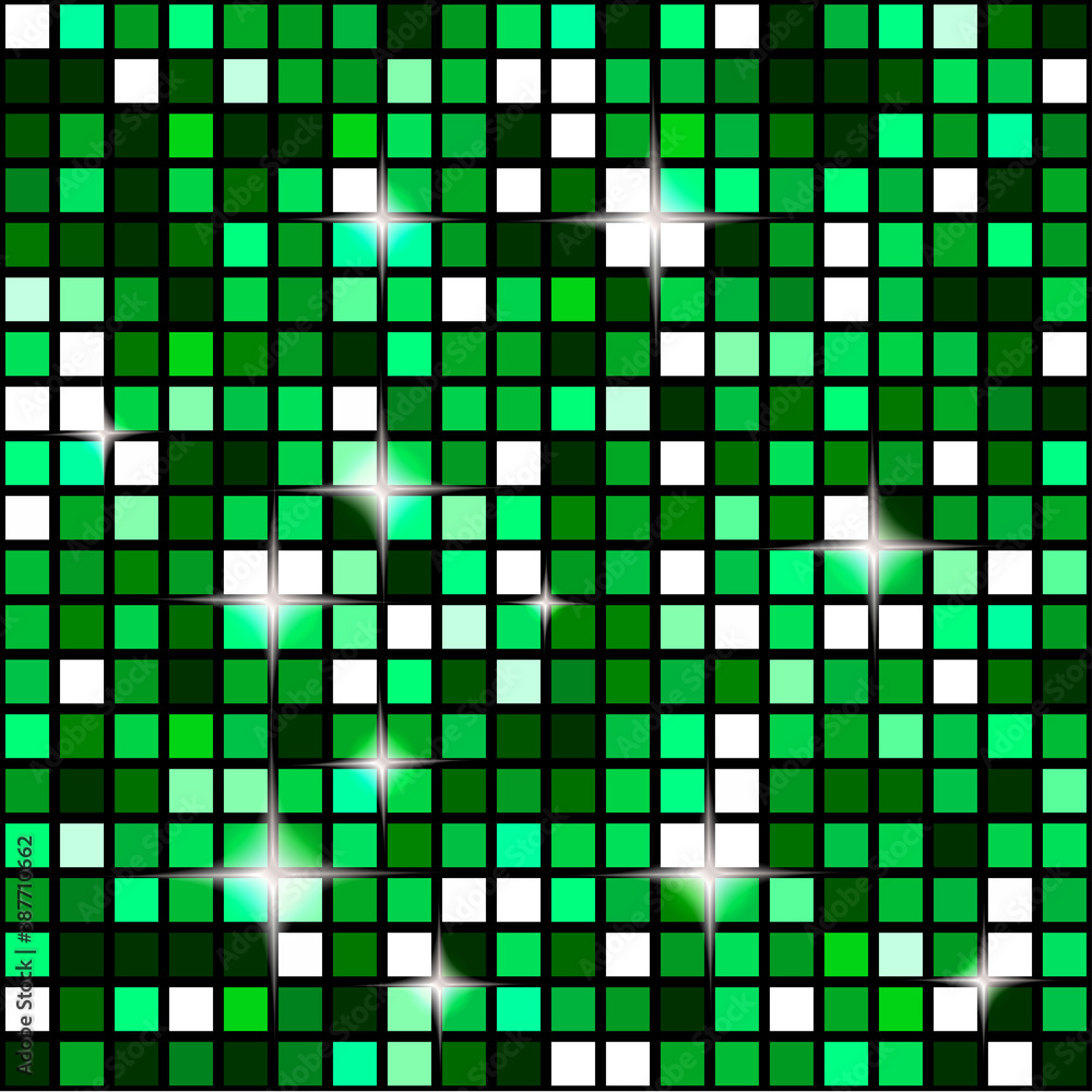 Emerald green seamless mosaic shimmer background. Sparkle glitter backdrop. Disco ball seamless wallpaper. Emerald green seamless mosaic shimmer background. Sparkle glitter backdrop. Disco ball seamless wallpaper.