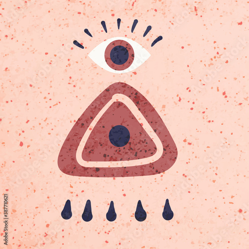 Triangle and eye, mystical sacred symbols. Contemporary aesthetic background.