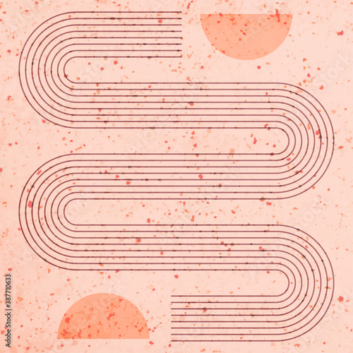 Abstract contemporary aesthetic background with geometric lines, earthy tone, terracotta colors. Mid century modern.