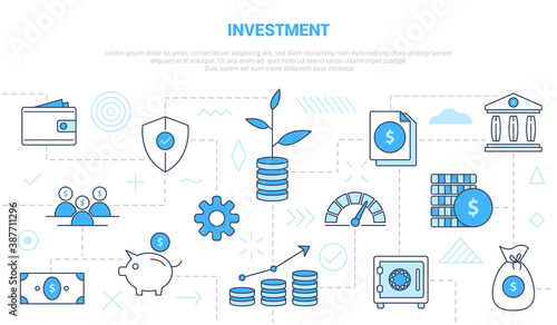 business investment concept with icon line style set template banner with modern blue color