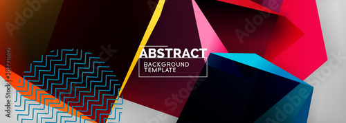 Low poly 3d geometric shapes, minimal abstract background. Vector illustrations for covers, banners, flyers and posters and other