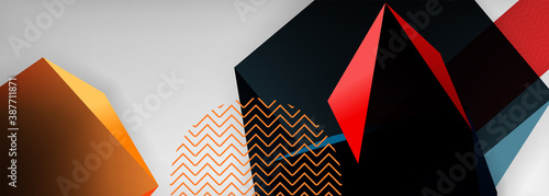 Low poly 3d geometric shapes, minimal abstract background. Vector illustrations for covers, banners, flyers and posters and other