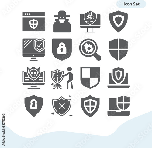 Simple set of antivirus related filled icons.