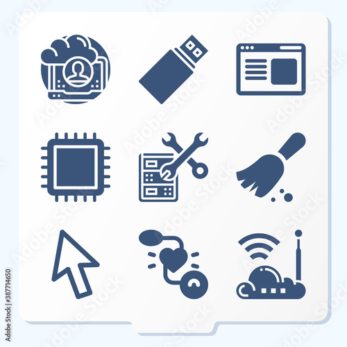 Simple set of 9 icons related to compute