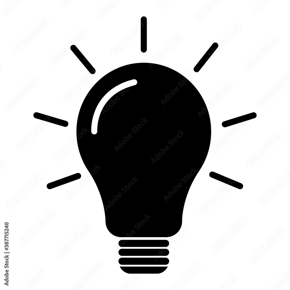 Light bulb icon, Lightbulb energy symbol Electric power vector illustration isolated on white background Black and white design